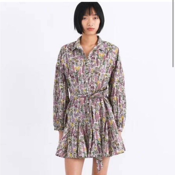 Chufy Forever Patagonia Ushi Mini Dress in Valdes Beige XS Long Sleeve Floral - Picture 5 of 11